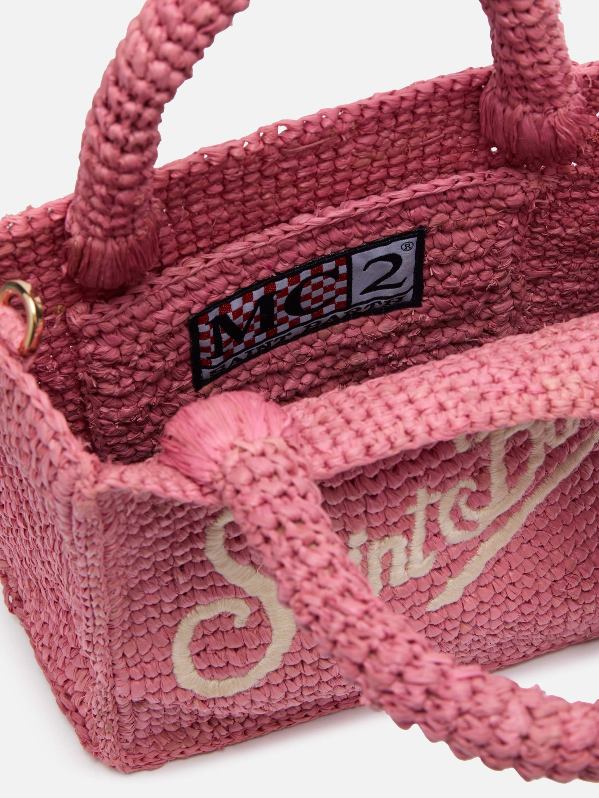 Pink Mini Vanity Raffia bag with Saint Barth embroidery - MC2 Saint Barth