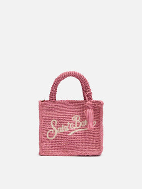 Borsa Mini Vanity in rafia rosa con ricamo Saint Barth