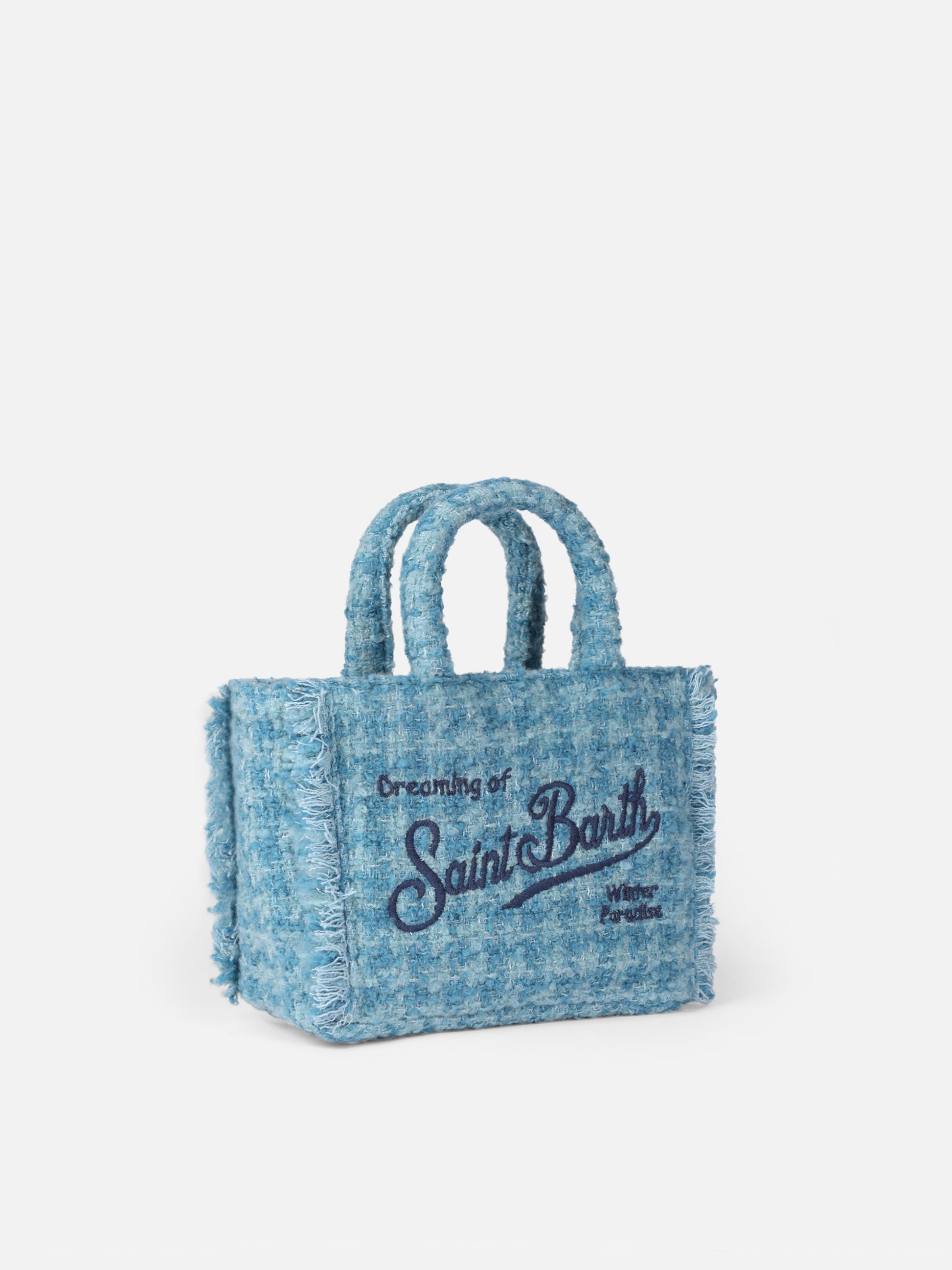 Mini Vanity wooly handbag with light blue tweed pattern - MC2 Saint Barth