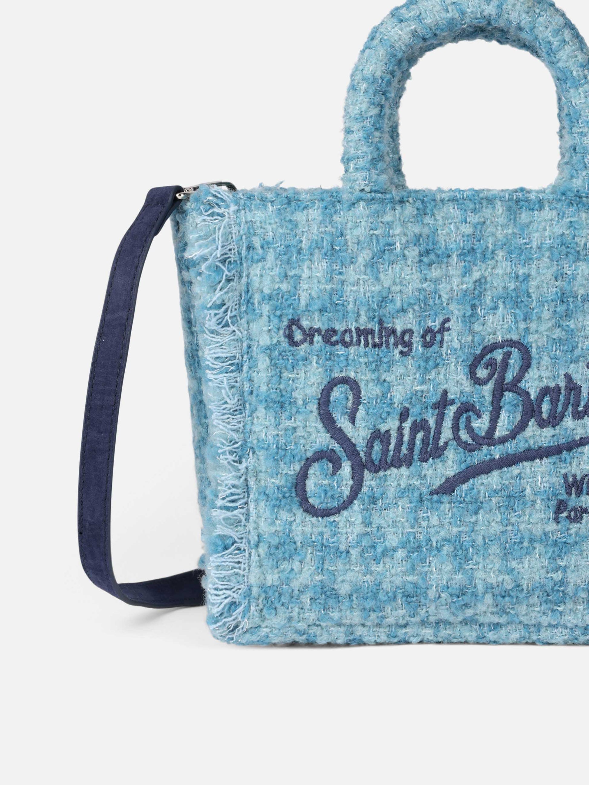 Mini Vanity wooly handbag with light blue tweed pattern - MC2 Saint Barth
