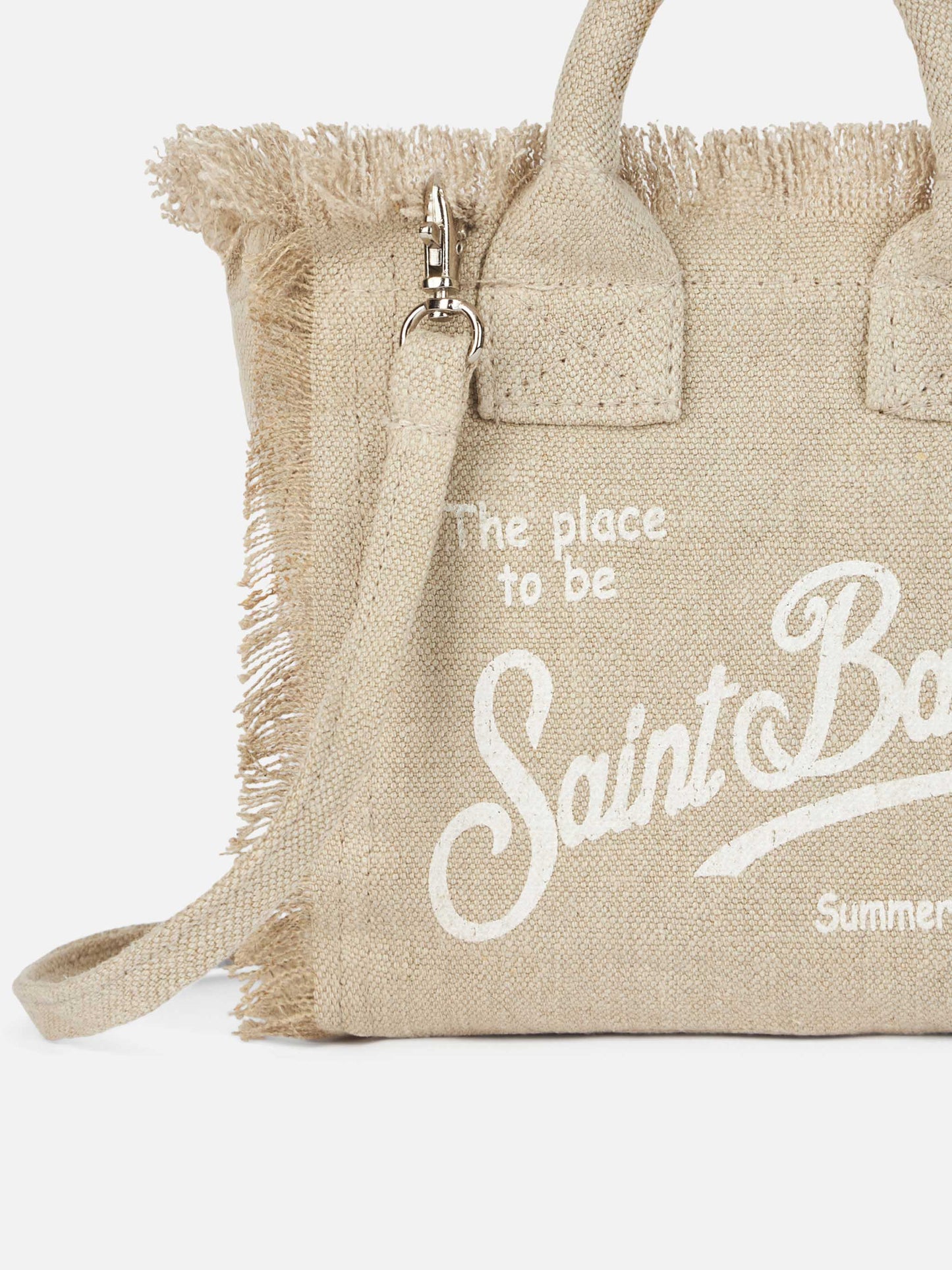 Beige solid color linen Vanity mini bag with removable strap