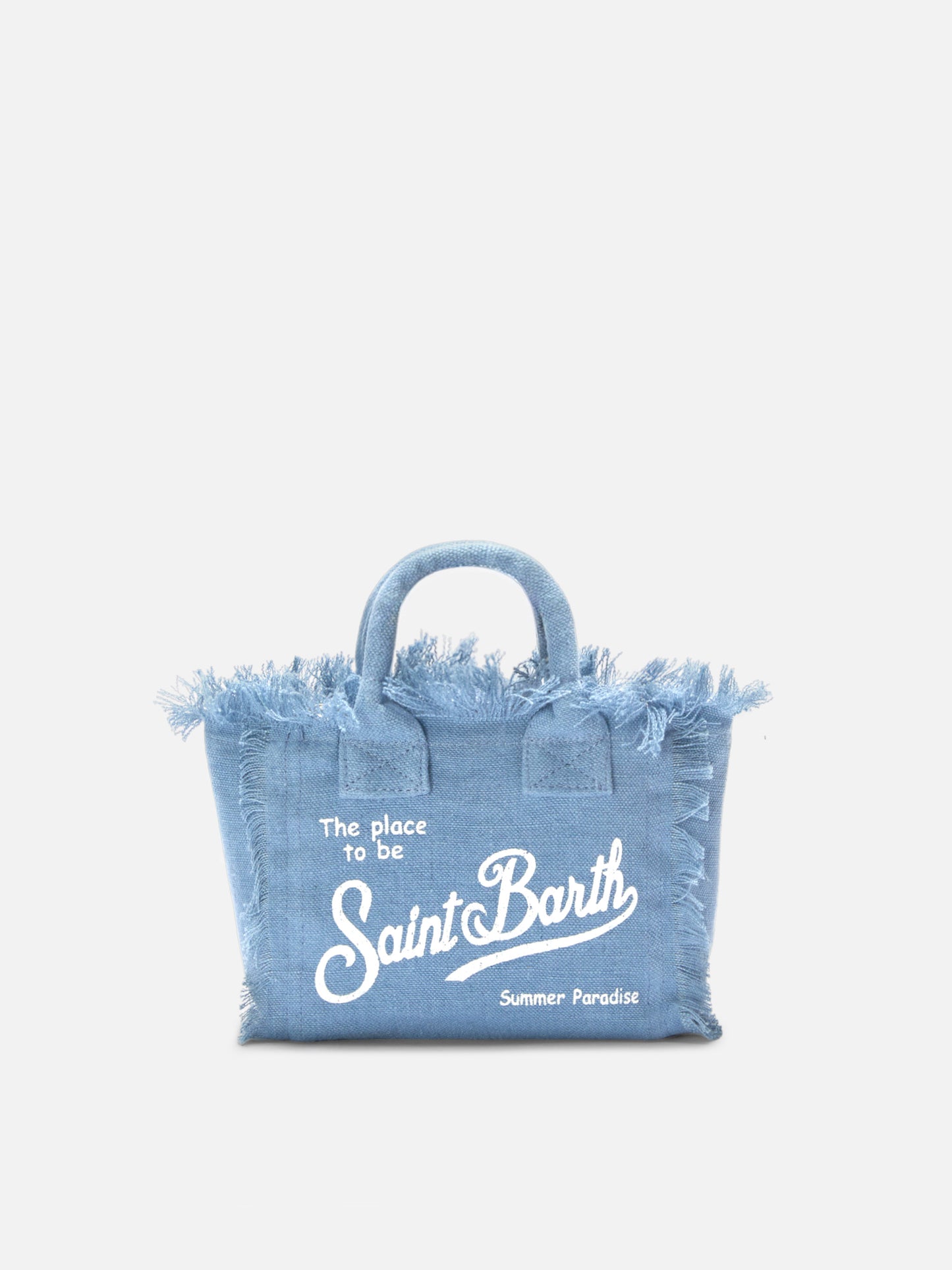Mini sac Vanity en lin bleu uni avec bandoulière amovible 
