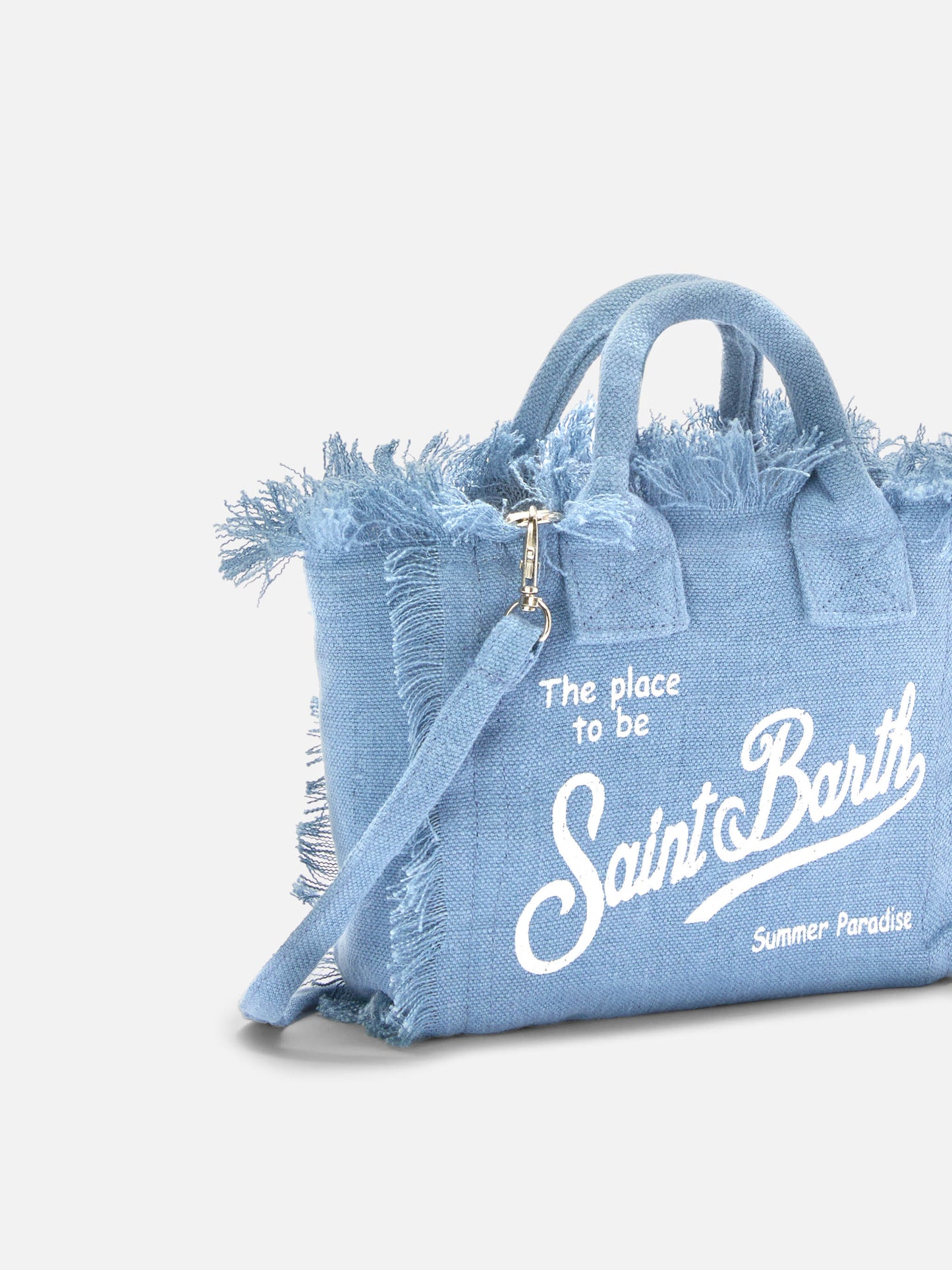 Mini sac Vanity en lin bleu uni avec bandoulière amovible 