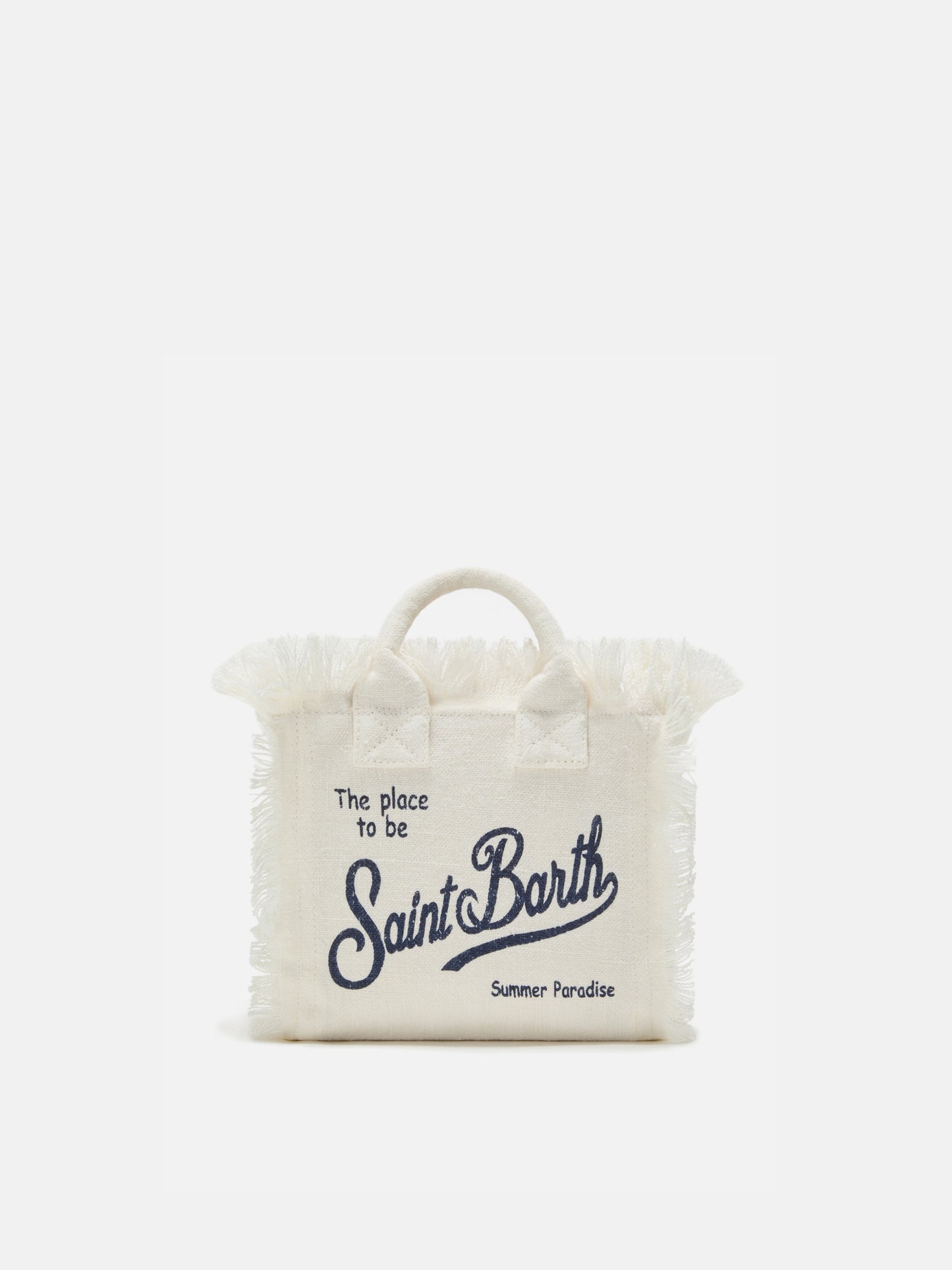 Borsa Vanity mini in lino bianca tinta unita con tracolla removibile