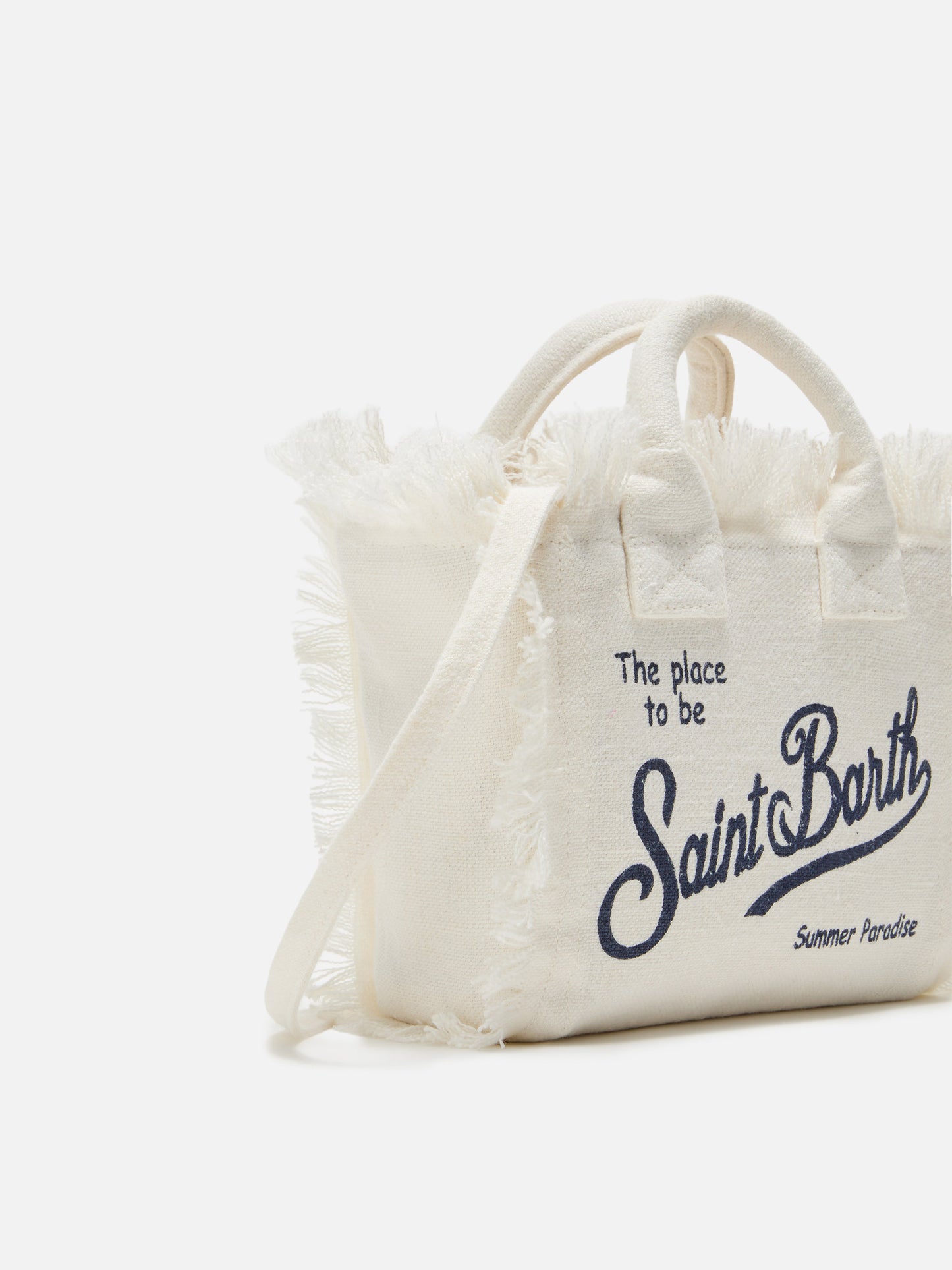 Borsa Vanity mini in lino bianca tinta unita con tracolla removibile