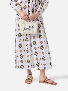 Borsa Vanity mini in lino bianca tinta unita con tracolla removibile