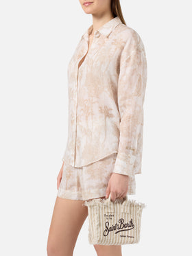 Linen Vanity bag with fine brown and white stripes