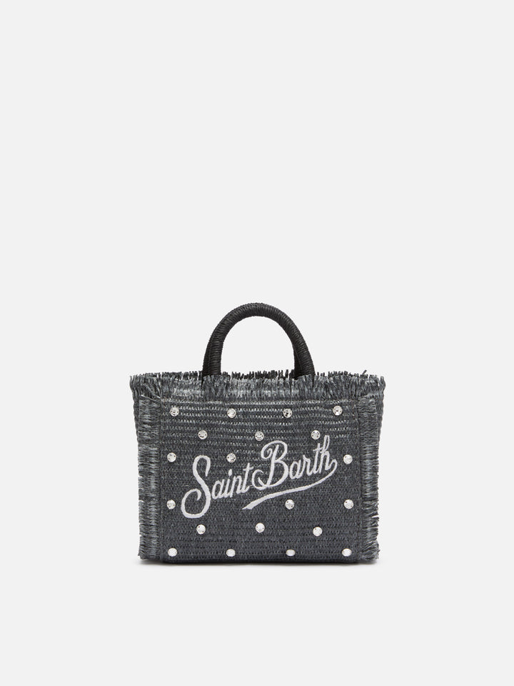 Black Mini Vanity Straw bag with rhinestone embellishment - MC2 Saint Barth