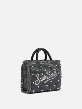 Black Mini Vanity Straw bag with rhinestone embellishment - MC2 Saint Barth
