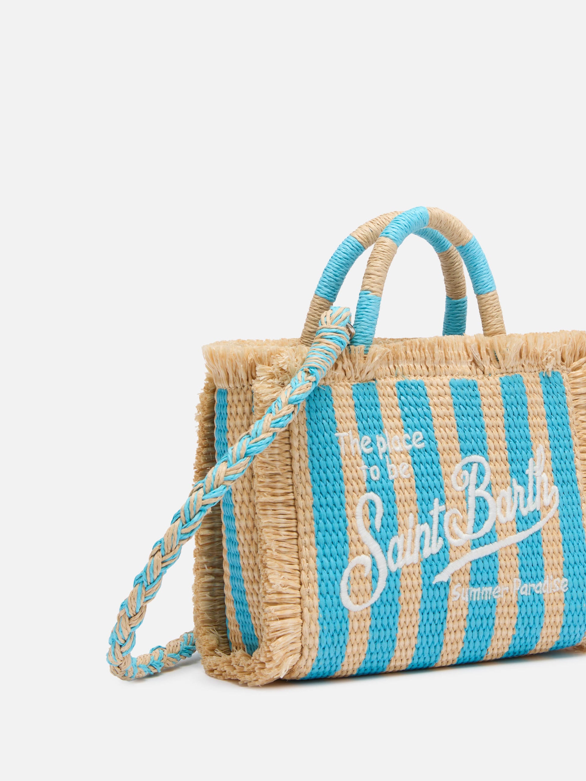Mini Vanity Straw effect bag with striped print - MC2 Saint Barth