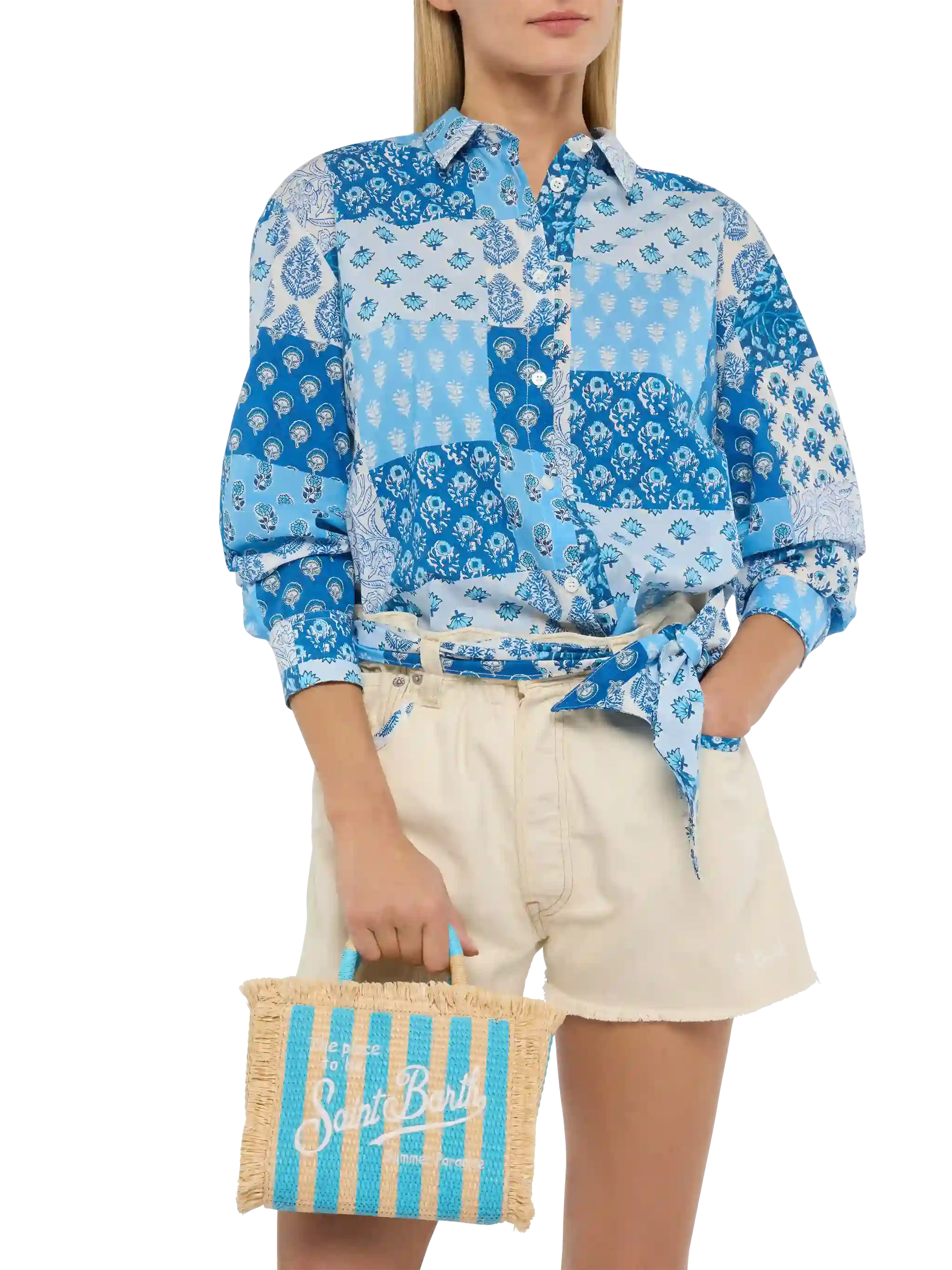 Mini Vanity Straw effect bag with striped print - MC2 Saint Barth