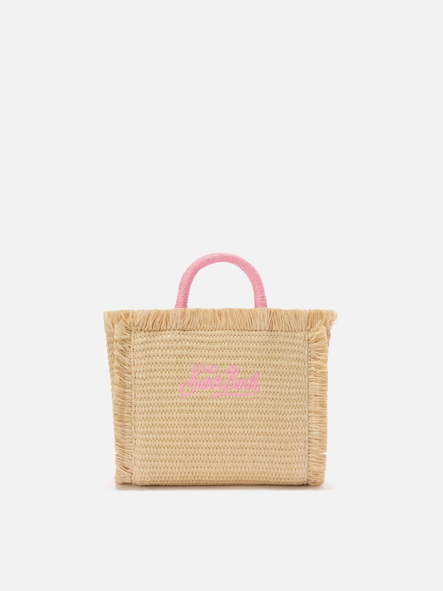 Borsa Vanity mini in tessuto effetto paglia con logo ricamato