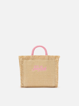 Borsa Vanity mini in tessuto effetto paglia con logo ricamato