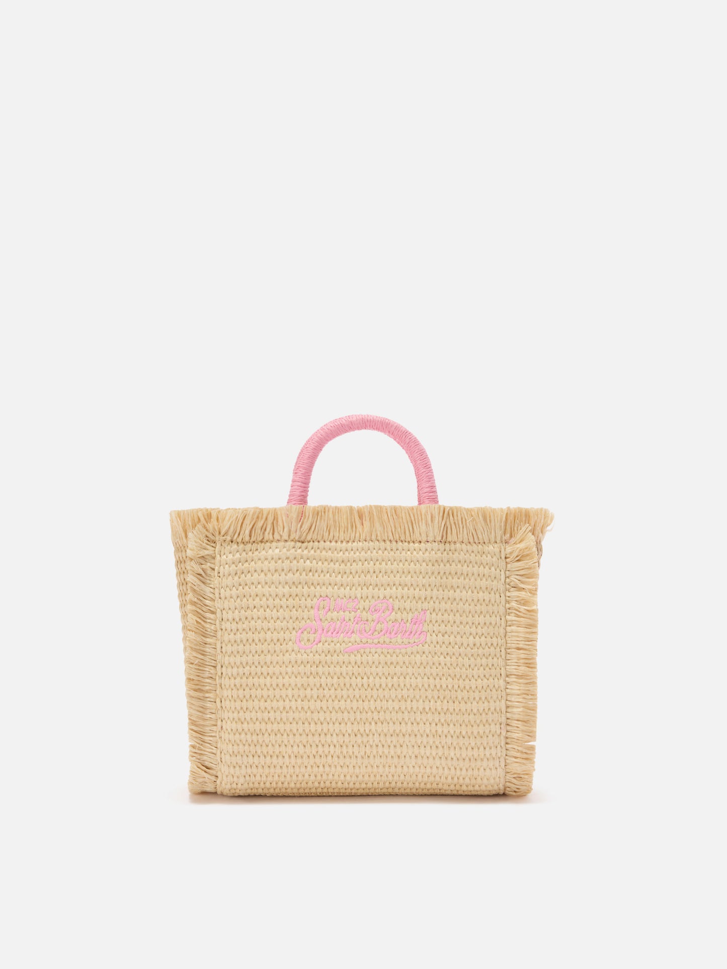 Borsa Vanity mini in tessuto effetto paglia con logo ricamato