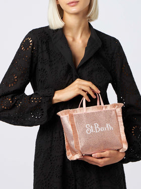 Mini Vanity fringed bag with rose gold rhinestones - MC2 Saint Barth