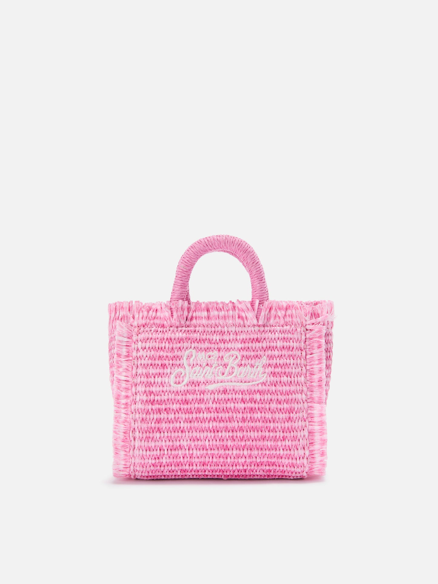 Vanity straw effect micro bag with pink details