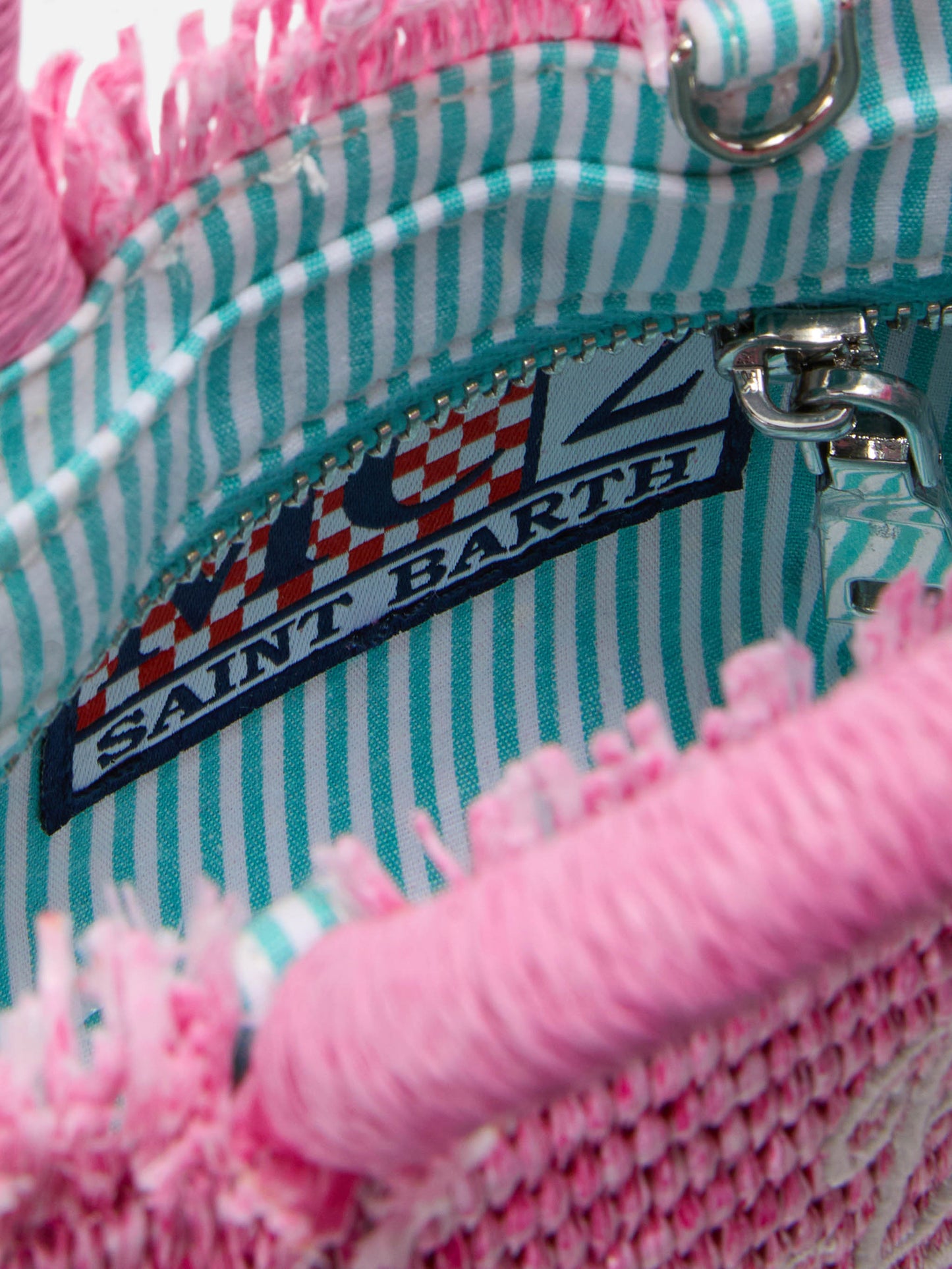 Vanity straw effect micro bag with pink details