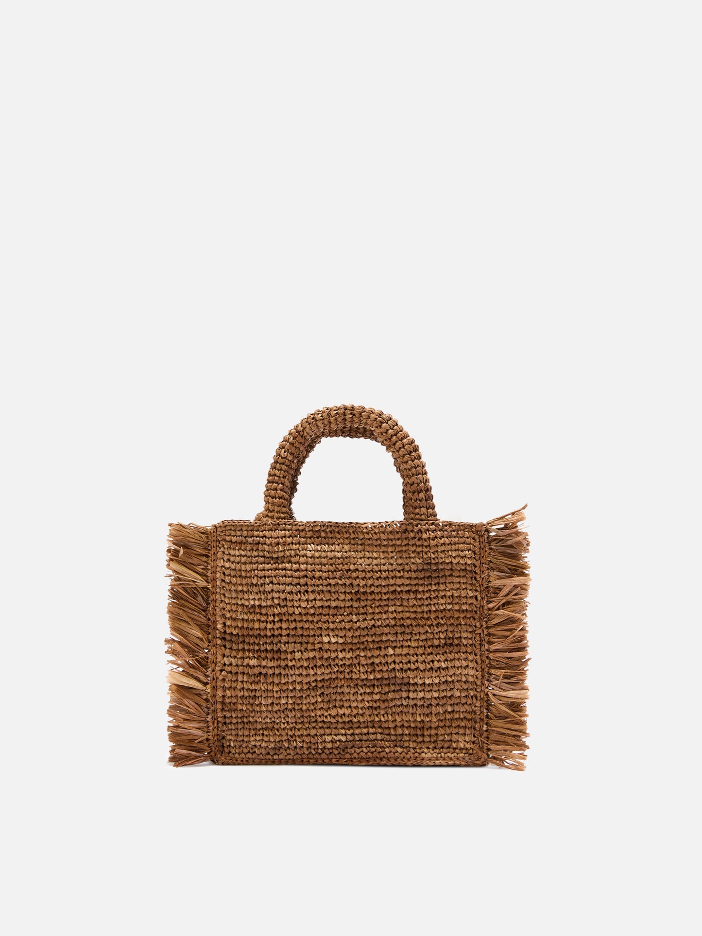 Braune Vanity Mini-Tasche aus Raffia mit seitlichen Fransen 