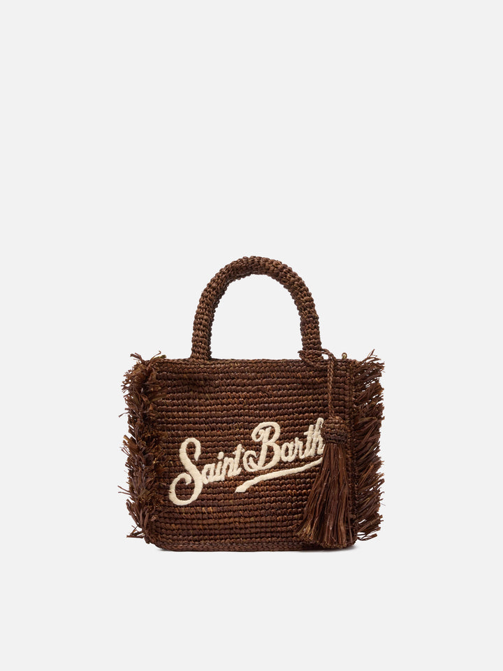 Borsa Mini Vanity rafia con frange e ricamo Saint Barth