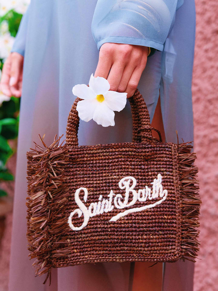 Borsa Mini Vanity rafia con frange e ricamo Saint Barth