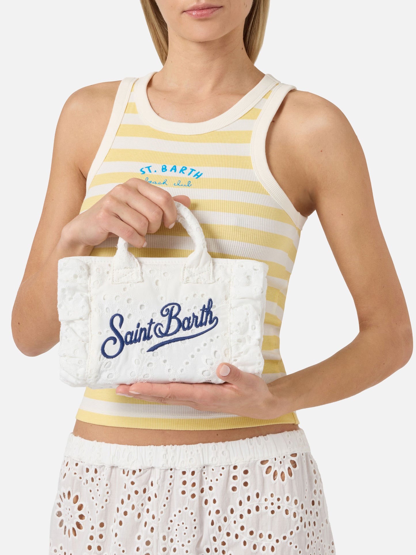 Mini sac Vanity White Volant en coton broderie anglaise 