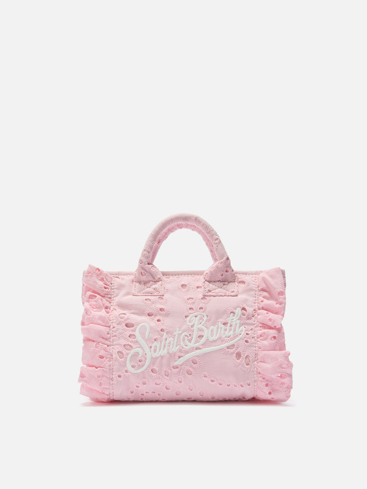 Pink Vanity mini volant bag in broderie anglaise cotton