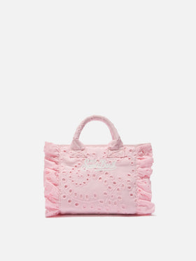 Pink Vanity mini volant bag in broderie anglaise cotton