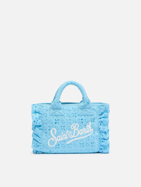 Borsa Mini Vanity Volant in pizzo Sangallo azzurro
