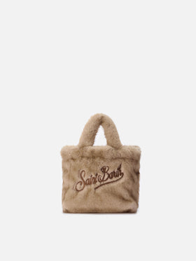 Vanity Mini Soft Handbag in beige faux fur