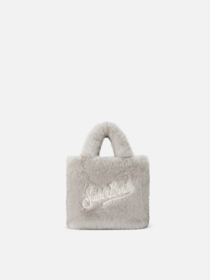 Mini bolso Vanity Soft gris en pelo sintético con bordado del logo 