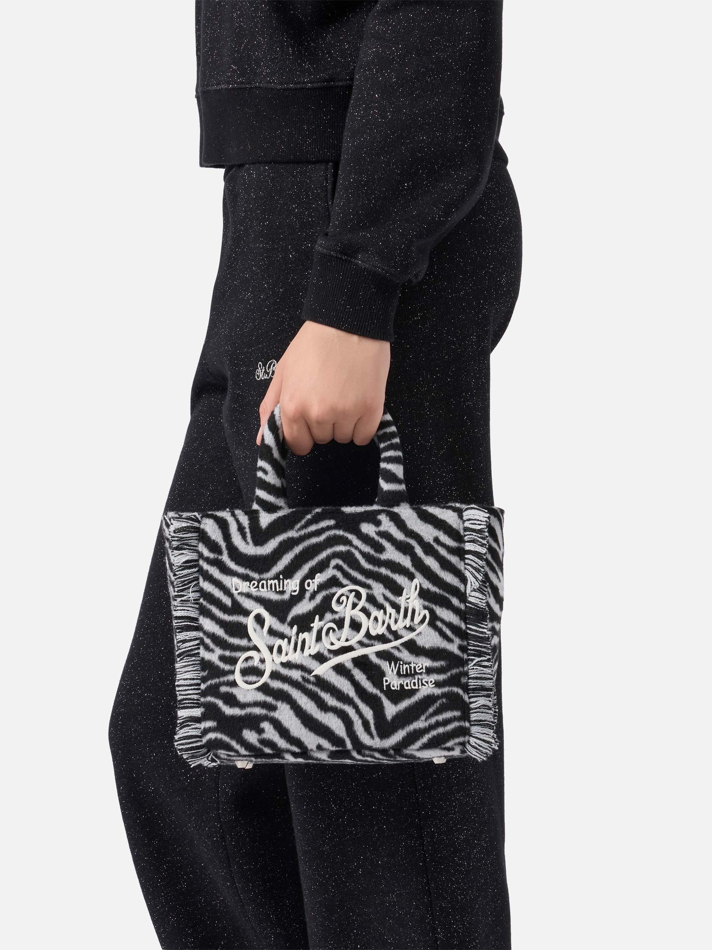 Vanity Mini Felt Handbag in zebra-print wool blend