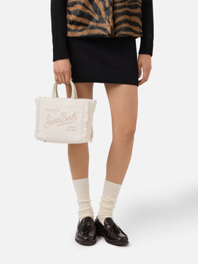 Borsa a mano Vanity Mini Felt in misto lana bianca