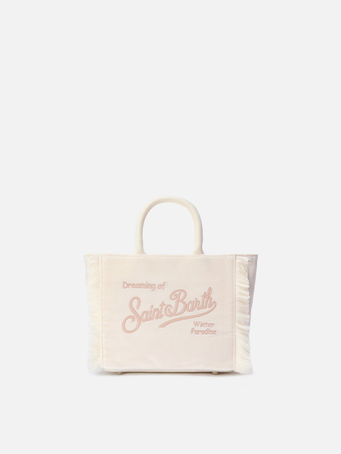 Borsa a mano Vanity Mini Velvet in velluto e faux suede bianco