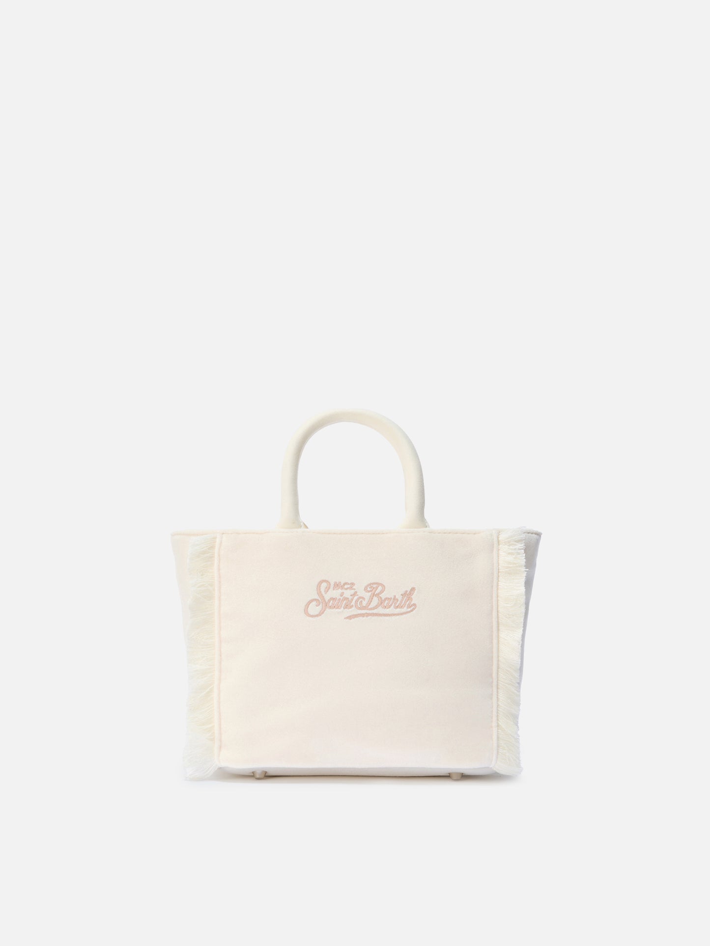 Borsa a mano Vanity Mini Velvet in velluto e faux suede bianco