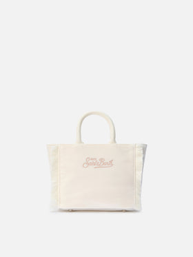 Borsa a mano Vanity Mini Velvet in velluto e faux suede bianco