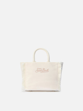 Vanity Mini Velvet Handbag in white velvet and faux suede