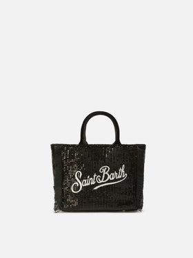 Vanity Mini Velvet Handbag in black velvet with sequins