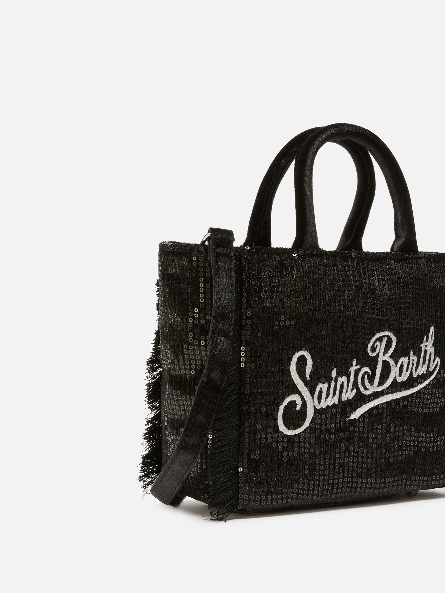 Vanity Mini Velvet Handbag in black velvet with sequins