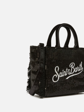 Vanity Mini Velvet Handbag in black velvet with sequins