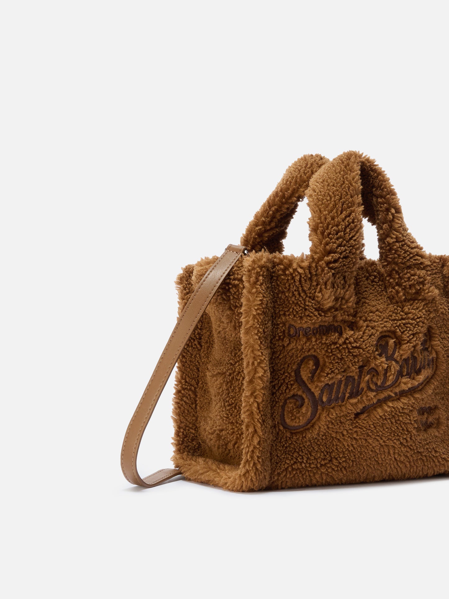 Vanity Mini Teddy Handtasche aus braunem Sherpa-Fleece