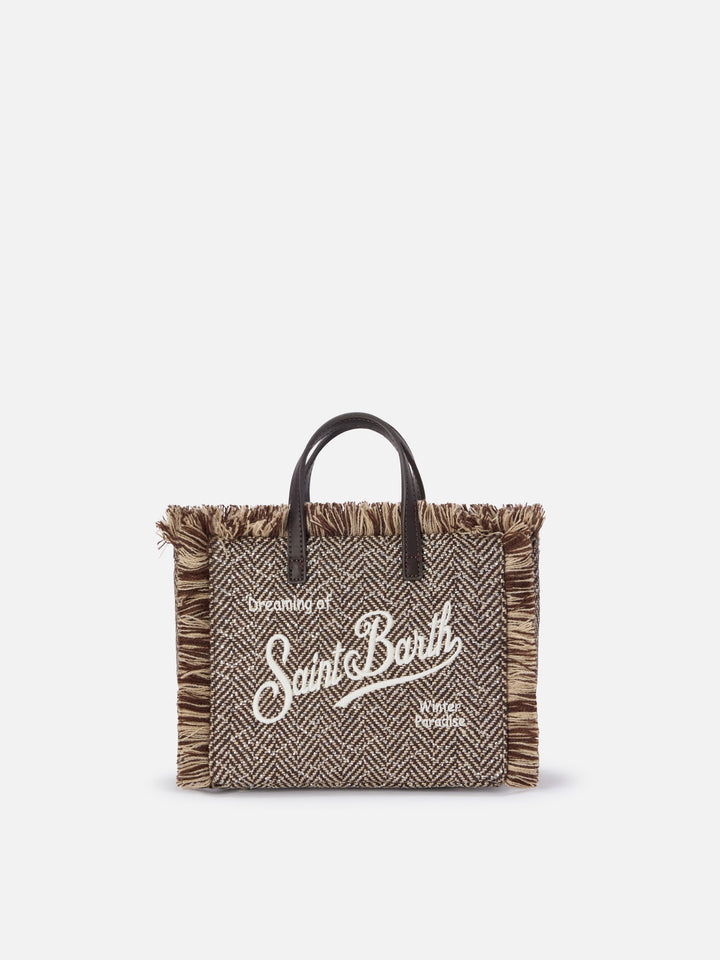 Multicolor Mini Vanity bag in wool blend with herringbone pattern and rhinestones