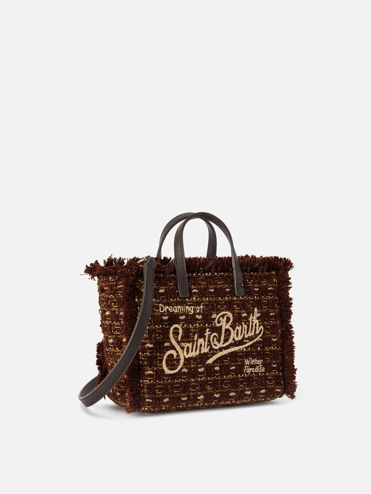 Mini Vanity bag marron en tweed avec logo brodé 