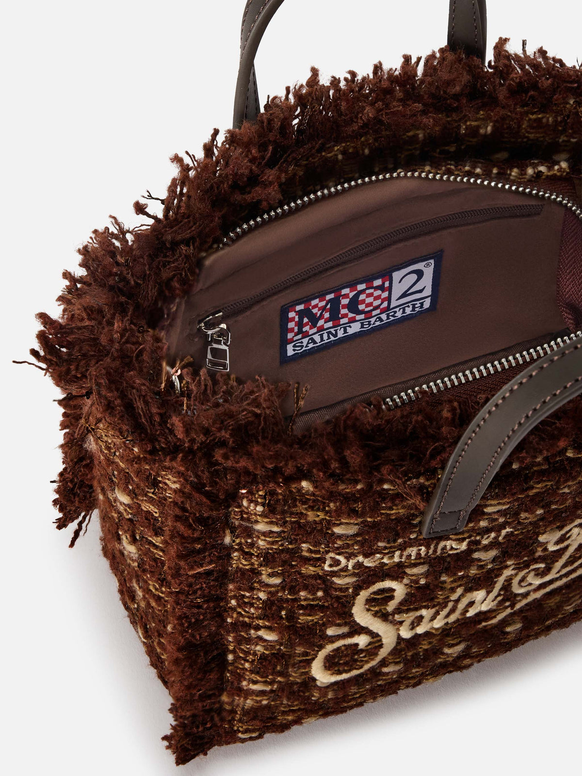 Mini Vanity bag marron en tweed avec logo brodé 