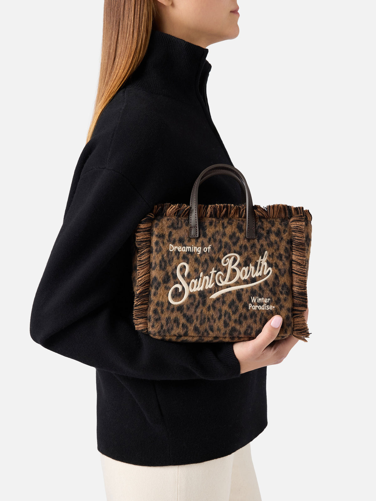 Mini Vanity Tasche aus Filz mit Leopardenprint 