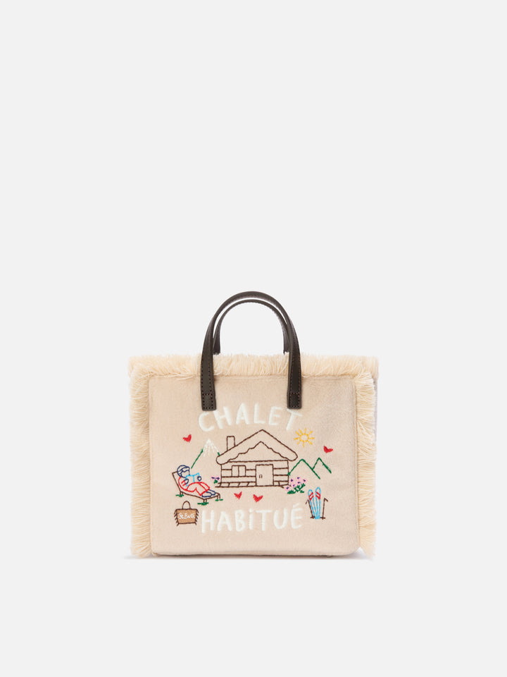 Sac Mini Vanity en feutre beige avec chalet brodé 