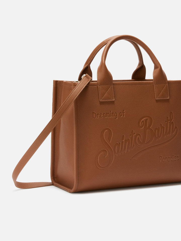 Borsa a spalla Vanity Bag Large in pelle martellata cammello