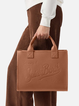 Borsa a spalla Vanity Bag Large in pelle martellata cammello