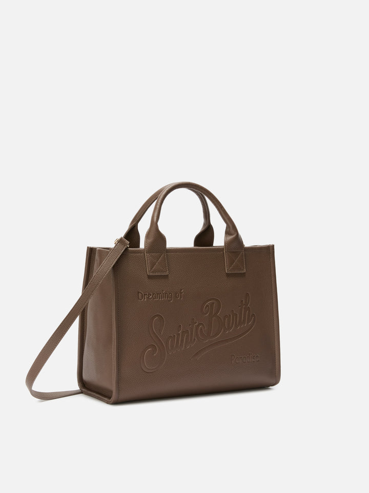 Borsa a spalla Vanity Bag Large in pelle martellata marrone