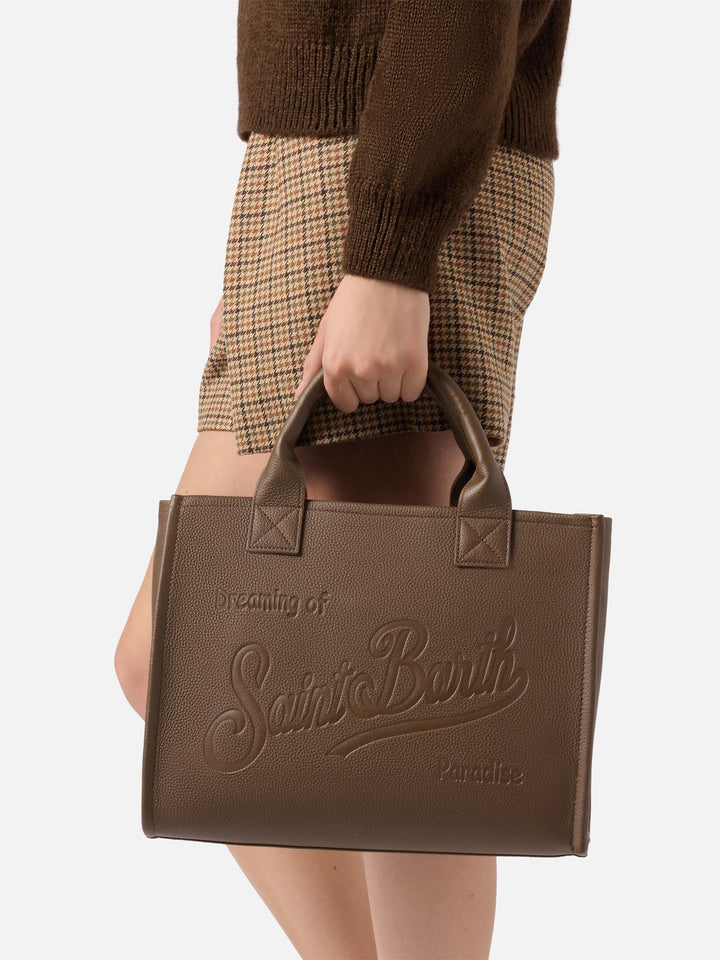 Borsa a spalla Vanity Bag Large in pelle martellata marrone