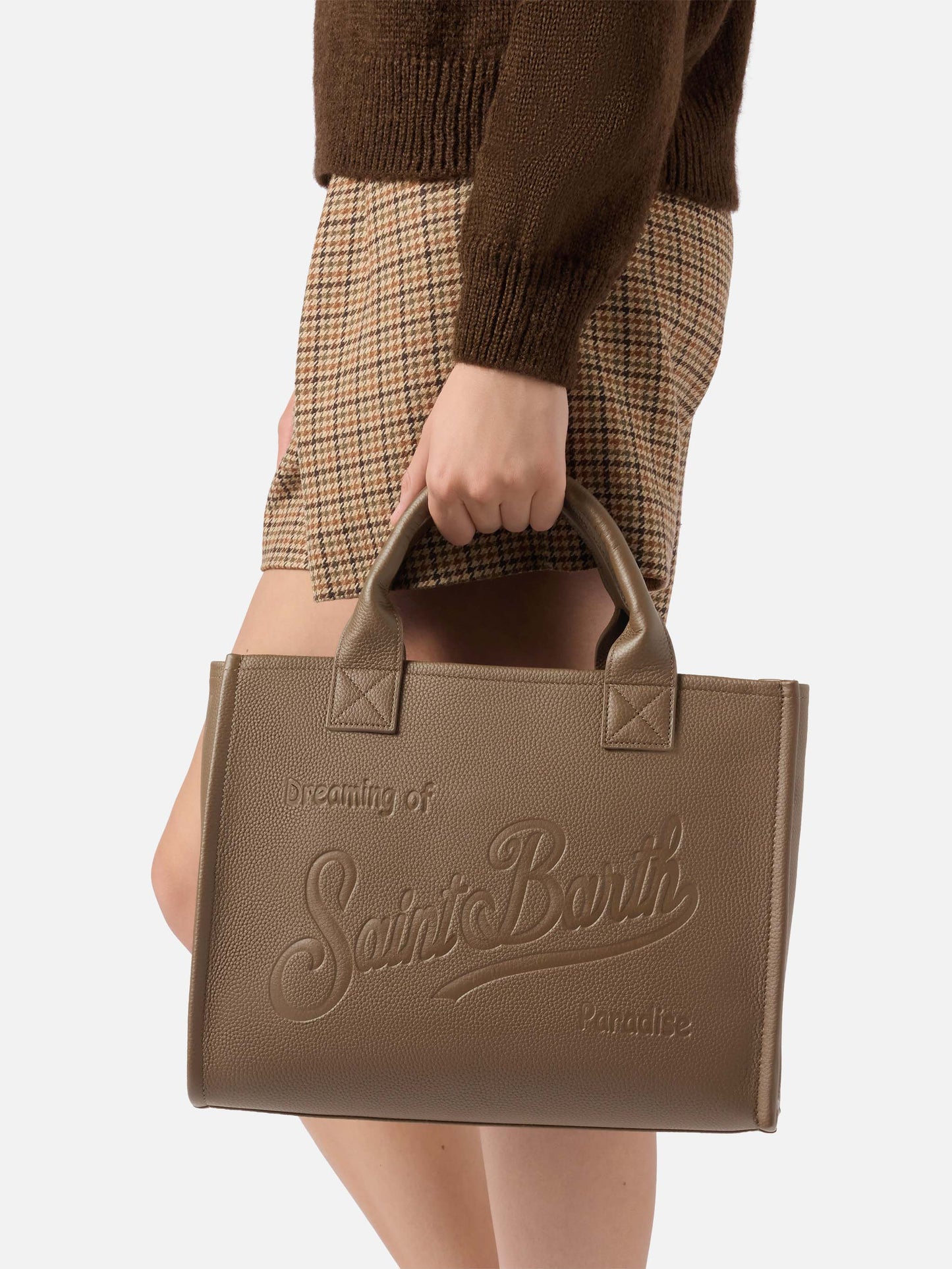 Borsa a spalla Vanity Bag Large in pelle martellata marrone